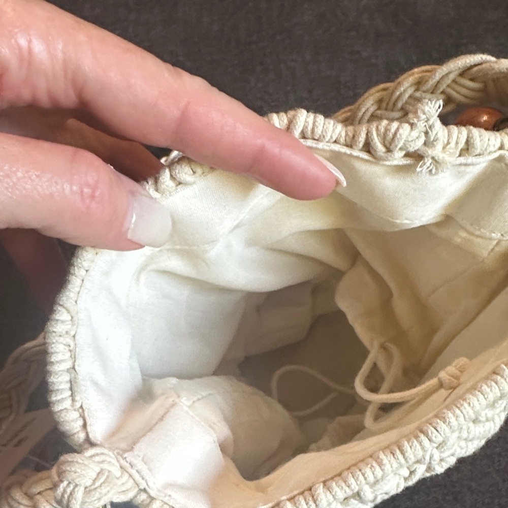 Cost Plus World Market Cream Macramé Crossbody Bag with Wooden Beads - Picture 6 of 6